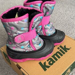 Kamik Pink and Gray Polka Dot Winter Boots
